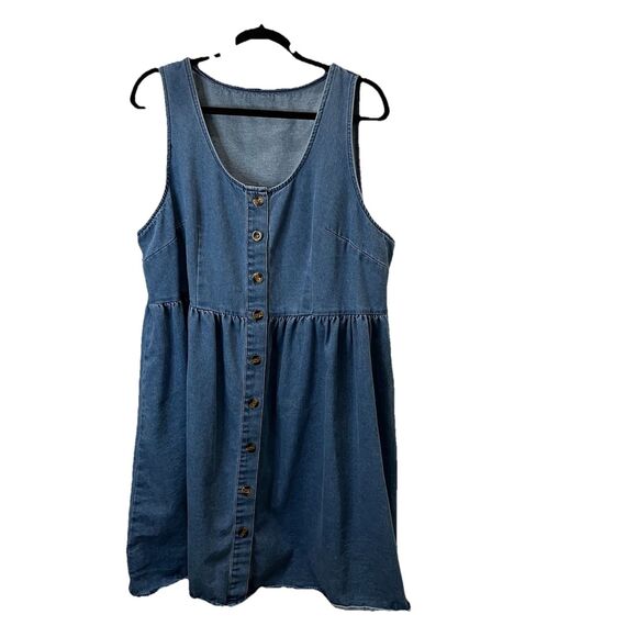 Shein Curve Chambray Blue Jean Denim Button Up Jumper Dress Womens Size 2XL - Picture 1 of 9